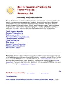Best or Promising Practices for Family Violence