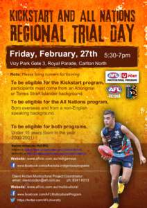 Kickstart and All Nations  Regional Trial Day Friday, February, 27th