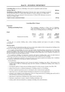 Head 82 — BUILDINGS DEPARTMENT Controlling officer: the Director of Buildings will account for expenditure under this Head. Estimate 2002–03............................................................................