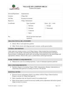 VILLAGE OF CAMPTON HILLS Position Description Division/Department:  Administration