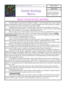 First Baptist Church  Parish Nursing Notes  Volume 2, Issue 3