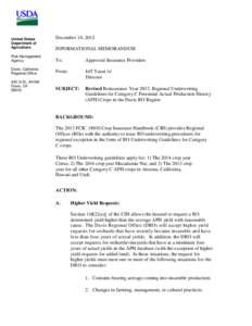 United States Department of Agriculture December 14, 2012 INFORMATIONAL MEMORANDUM