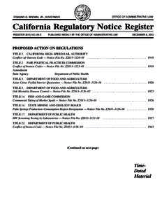 California Regulatory Notice Register 2013, Volume No. 49-Z