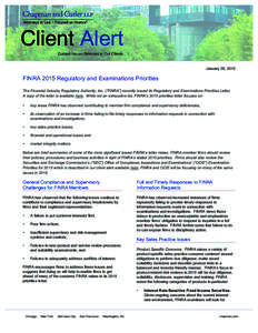 Client Alert Current Issues Relevant to Our Clients January 29, 2015  FINRA 2015 Regulatory and Examinations Priorities