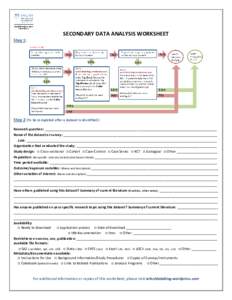 SECONDARY DATA ANALYSIS WORKSHEET Step 1: Step 2 (To be completed after a dataset is identified): Research question: ____________________________________________________________________________ Name of the dataset or sur