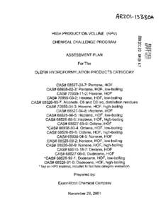 Robust Summaries & Test Plan: Olefin Hydroformaylation Products; Test Plan