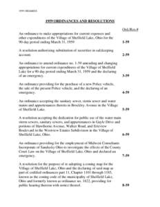 1959 ORD&RESORDINANCES AND RESOLUTIONS Ord./Res.# An ordinance to make appropriations for current expenses and other expenditures of the Village of Sheffield Lake, Ohio for the