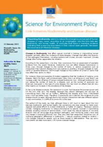 Link between biodiversity and human disease  23 January 2013 Thematic Issue 36: Biodiversity, Agriculture and