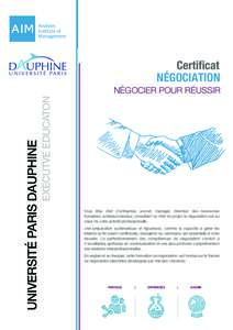 UNIVERSITÉ PARIS DAUPHINE  EXECUTVE EDUCATON Certificat NÉGOCIATION