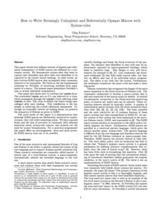 How to Write Seemingly Unhygienic and Referentially Opaque Macros with Syntax-rules Oleg Kiselyov∗ Software Engineering, Naval Postgraduate School, Monterey, CA 93943 , 