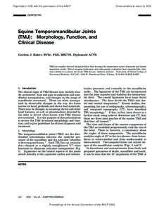 Equine Temporomandibular Joints (TMJ): Morphology, Function, and Clinical Disease