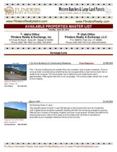 www.FlindersRealtyIdaho.com  www.FlindersRealty.com AVAILABLE PROPERTIES MASTER LIST Tuesday, June 03, 2014