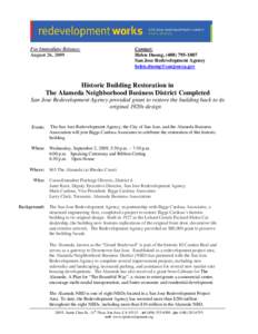 For Immediate Release: August 26, 2009 Contact: Helen Duong, (San Jose Redevelopment Agency