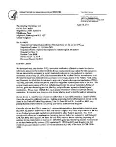 DEPARTMENT OF HEALTH & HUMAN SERVICES  Public Health Service Food and Drug Administration[removed]New Hampshire Avenue Document Control Center - W066.G609