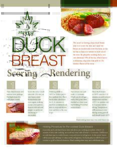 DUCK  BREAST The secret to having crispy duck breast skin is to score the skin and sauté the