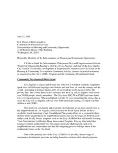 Community Development Block Grant / Housing trust fund / Los Angeles / HOME Investment Partnerships Program / Maxine Waters / Neighborhood councils / Affordable housing / United States Department of Housing and Urban Development / Housing