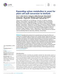 RESEARCH ARTICLE  elifesciences.org Expanding xylose metabolism in yeast for plant cell wall conversion to biofuels