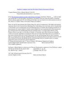 Southern Campaign American Revolution Pension Statements & Rosters Virginia Pension Claim of Beatty Barrett VAS1195 Transcribed and annotated by C. Leon Harris [From Revolutionary pension records in the Library of Virgin