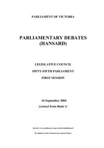 PARLIAMENT OF VICTORIA  PARLIAMENTARY DEBATES (HANSARD)  LEGISLATIVE COUNCIL