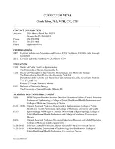 CURRICULUM VITAE Cindy Prins, PhD, MPH, CIC, CPH CONTACT INFORMATION Address: 2004 Mowry Road, BoxGainesville, FL