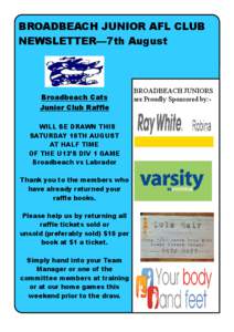 [removed]Broadbeach Cats Newsletter dated 7th August 2013