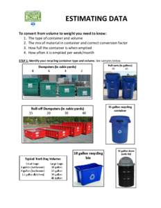 Packaging / Waste management / Recycling / Glass bottles / Kerbside collection / Recycling bin / Dumpster / Beverage can / Tin can / Technology / Containers / Waste containers