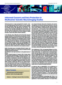 http://www.eurecnet.org/newsletter  Newsletter 2014 / 01 Informed Consent and Data Protection in Multicenter Genetic-Neuroimaging Studies