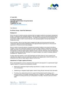 27 June 2014 Att: Malcolm Southwell Inland Rail Implementation Group Secretariat GPO BOX 594 CANBERRA ACT 2601 email: [removed]