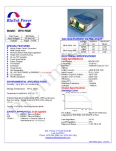 BluTek Power Model: BPA-R600 Total Power Input Voltages Outputs