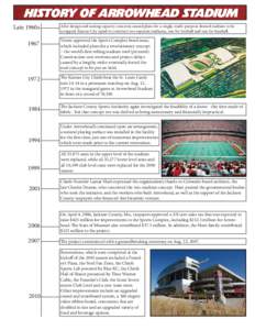 HISTORY OF ARROWHEAD STADIUM Late 1960s After design and seating capacity concerns caused plans for a single, multi-purpose domed stadium to be scrapped, Kansas City opted to construct two separate stadiums, one for foot