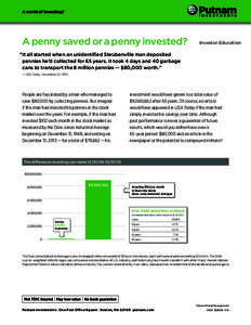 A penny saved or a penny invested?  Investor Education  “	It all started when an unidentified Steubenville man deposited pennies he’d collected for 65 years. It took 4 days and 40 garbage