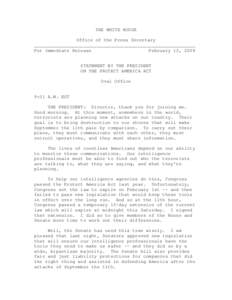 United States Senate / National security / United States Congress / Protect America Act / Internet in the United States / Political positions of Dianne Feinstein / Joe Lieberman presidential campaign / Government / 110th United States Congress / Law