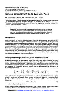 EPJ Web of Conferences 41, DOI: epjconf  C Owned by the authors, published by EDP Sciences, 2013  Harmonic Generation with Single-Cycle Light Pulses