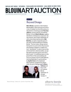    “Beyond	
  Design,”	
  Blouin	
  Art	
  +	
  Auction,	
  September	
  2015.	
     	
   	
  