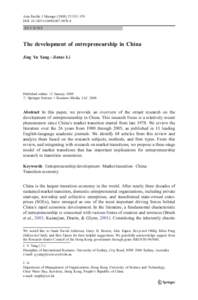 Asia Pacific J Manage[removed]:335–359 DOI[removed]s10490[removed]REVIEWS The development of entrepreneurship in China Jing Yu Yang & Jiatao Li