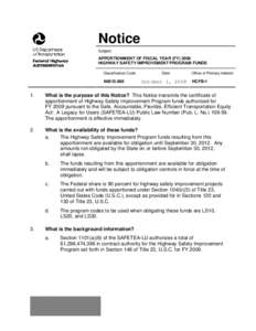 Apportionment of FY 2008 Highway Safety Improvement Program Funds