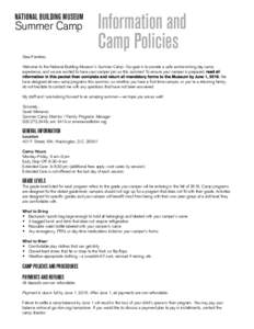 National Building Museum  Summer Camp Information and Camp Policies