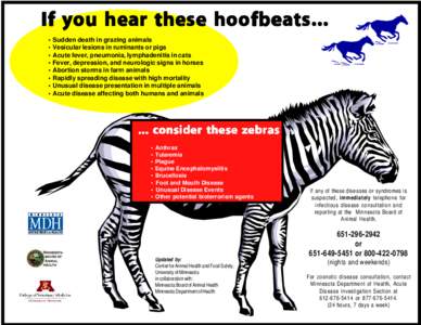 If You Hear These Hoofbeats... Consider These Zebras (Animal Diseases) - Minnesota Dept. of Health