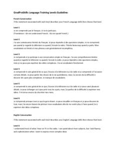 GradProSkills Language Training Levels Guideline: French Conversation If the statement associated with each level describes your French Language skills then choose that level. Level 1 Je ne comprends pas le français. Je