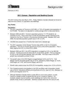 2011 Census: Population and Dwelling Counts