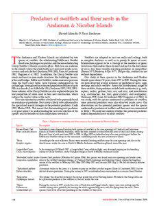 Predators of swiftlets and their nests in the Andaman & Nicobar Islands Shirish Manchi & Ravi Sankaran