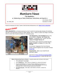Members News -The Newsletter■ Celebrating our Public Exhibitions, Publications, and Awards ■ Jerry Gerber, Editor Vol. 2010_038  December 22, 2010