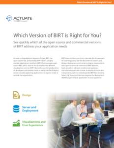 Which Version of BIRT is Right for You?  Which Version of BIRT is Right for You? See quickly which of the open source and commercial versions of BIRT address your application needs