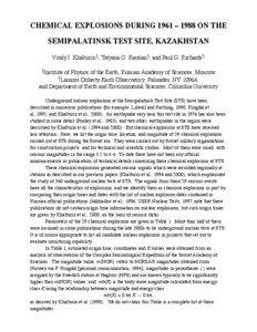 CHEMICAL EXPLOSIONS DURING 1961 – 1988 ON THE SEMIPALATINSK TEST SITE, KAZAKHSTAN Vitaly I. Khalturin1, Tatyana G. Rautian1, and Paul G. Richards2