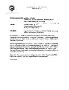 DEPARTMENT OF THE TREASURY WASHINGTON, D.C. ASSISTANT SECRETARY  MEMORANDUM FOR SANDRA L. PACK