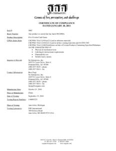 CERTIFICATE OF COMPLIANCE DATED JANUARY 20, 2011 Item #: 4002