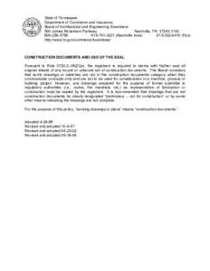 State of Tennessee  Department of Commerce and Insurance  Board of Architectural and Engineering Examiners  500 James Robertson Parkway  Nashville, TN  37243­1142  800­256­5758 