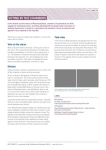 FACT SHEETS  VOTING IN THE CHAMBERS In the Senate and the House of Representatives, members of parliament are often engaged in making decisions, including debating bills (proposed laws) and issues of national importance.