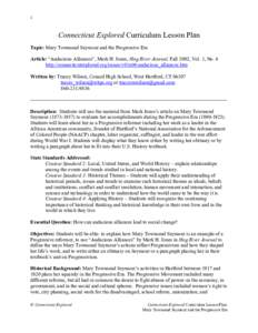 1  Connecticut Explored Curriculum Lesson Plan Topic: Mary Townsend Seymour and the Progressive Era Article: “Audacious Alliances”, Mark H. Jones, Hog River Journal, Fall 2002, Vol. 1, No. 4 http://connecticutexplore