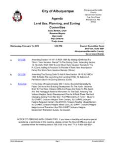 City of Albuquerque Agenda Land Use, Planning, and Zoning Committee  Albuquerque/Bernalillo